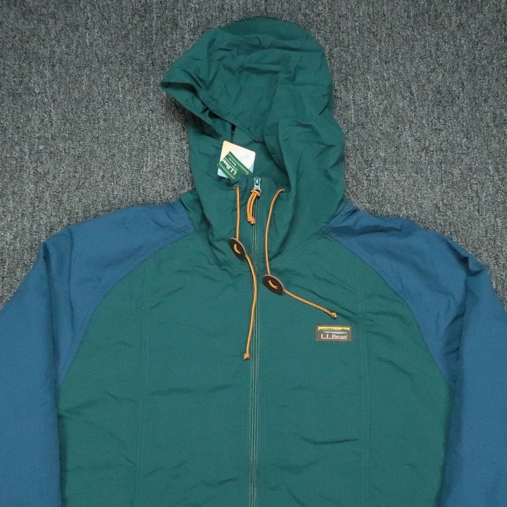 LL Bean Jacket Mens XXL Green Blue Mountain Classic Windbreaker Hooded Full Zip